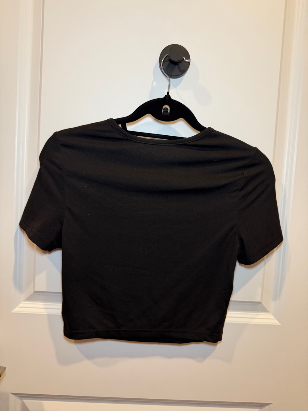 Black Crop Tee with Yellow 'I Do All My Own Stunts' Graphic - Picture 2 of 2